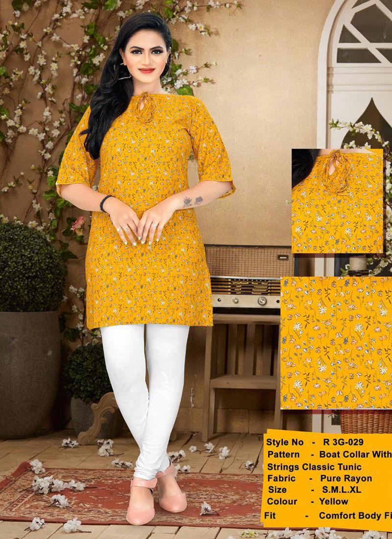 R3G TUNICS VOL-3 Fancy Stylish Party Wear Rayon Printed Kurti Collection